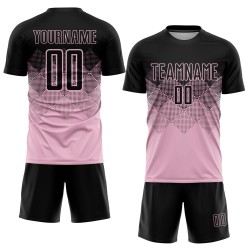 Maillot de football personnalisé rose clair noir par sublimation