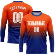 Maillot de football personnalisé à manches longues, orange, blanc et bleu royal, par sublimation