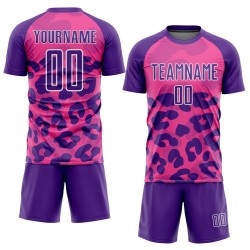 Maillot de football personnalisé à imprimé animal rose, violet et blanc, sublimé