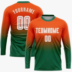 Maillot de football personnalisé à manches longues, orange, blanc et vert Kelly, imprimé par sublimation