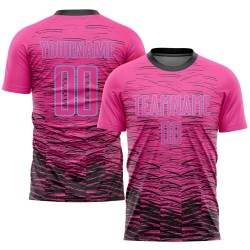 Maillot de football personnalisé rose, noir et bleu clair, sublimé
