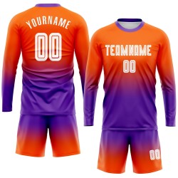Maillot de football personnalisé à manches longues, imprimé par sublimation, orange, blanc et violet