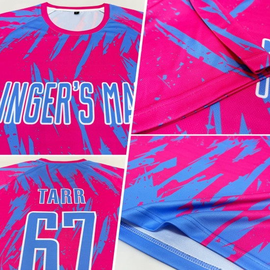 Maillot de football personnalisé rose bleu clair et blanc par sublimation Maillot de football personnalisé rose bleu clair et blanc par sublimation