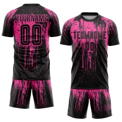 Maillot de football personnalisé rose et noir par sublimation