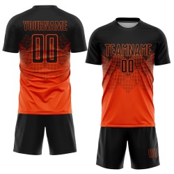 Maillot de football personnalisé orange noir par sublimation